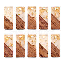 Transparent Resin & Walnut Wood Pendants, with Gold Foil, Rectangle, Clear, 23x9x3.5mm, Hole: 2mm(RESI-TAG0001-03)