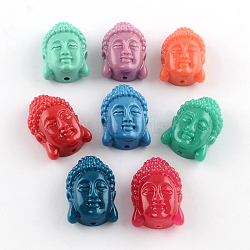 Dyed Buddha Head Synthetical Coral Beads, Mixed Color, 24~25x16x10.5mm, Hole: 2mm(X-CORA-R011-16)