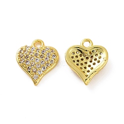 Brass Micro Pave Cubic Zirconia Charms, with Jump Rings, Heart Charm, Real 18K Gold Plated & Gunmetal, 10x9x2.5mm, Hole: 1.2mm(KK-E068-VF180)