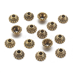 Apetalous Tibetan Style Alloy Flower Bead Caps, Cadmium Free & Lead Free, Antique Golden, 7x3mm, Hole: 2mm(TIBE-S223-AG-RS)