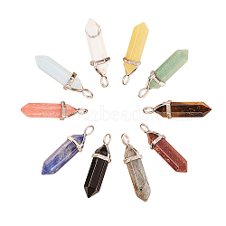 10Pcs 10 Style Natural & Synthetic Gemstone Pointed Pendants, with Platinum Tone Brass Findings, Bullet, 39.5x12x11.5mm, Hole: 4.5mm, 1pcs/style(G-CJ0001-72)