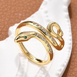 Brass Micro Pave Cubic Zirconia Finger Rings, Snake, Real 18K Gold Plated, 20mm, Inner Diameter: 17mm(RJEW-C120-30C-G)