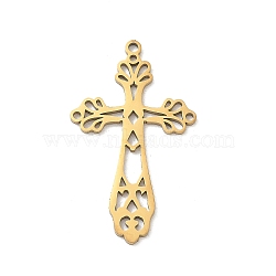 201 Stainless Steel Pendants, Filigree Cross Charms, Laser Cut, Golden, 32.5x19x1.5mm, Hole: 1.5mm(SA-CBA9671-20G)