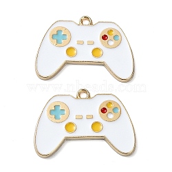 Rack Plating Alloy Enamel Pendants, Nickel Free, Game Console Remote Control Charm, Golden, White, 18x26x1.5mm, Hole: 1.4mm(PALLOY-F308-11G-03)
