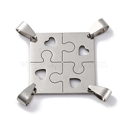 201 Stainless Steel Connector Charms, Square, Stainless Steel Color, 27x27x1mm, Hole: 7x4mm(STAS-Q342-39P)