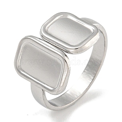 304 Stainless Steel Ring Components, Pad Ring Settings, Rectangle, Stainless Steel Color, Tray: 8x6mm and 9.5x6mm, US Size 6(16.5mm)(RJEW-U014-12P)