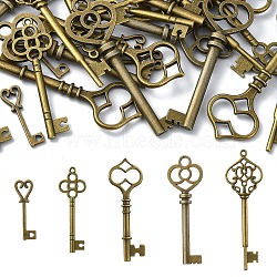 25Pcs 5 Styles Tibetan Style Alloy Pendants, Cadmium Free & Lead Free, Key Charms, Antique Bronze, 25~60x8~21.5x2~5mm, Hole: 1~5mm, 5pcs/style(TIBEP-YW0001-90)