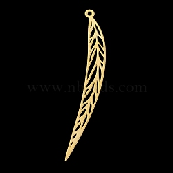 201 Stainless Steel Pendants, Laser Cut, Leaf, Golden, 49.5x8x1mm, Hole: 1.4mm(STAS-S105-LA375-2)