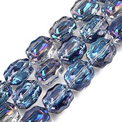 Electroplate Glass Beads Strands, Flower, Cornflower Blue, 12x10x6~6.5mm, Hole: 1mm, about 55pcs/strand, 26.93''(68.4cm)(EGLA-T021-05I)