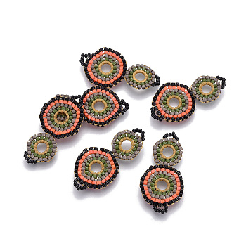 MIYUKI & TOHO Handmade Japanese Seed Beads Links, Loom Pattern, Cucurbit, Colorful, 32~33x17x1.5~2mm, Hole: 2mm