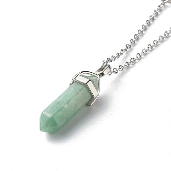 Bullet Faceted Natural Green Aventurine Pendant Necklace, with 304 Stainless Steel  Star & Moon Link and Chain, 18.31 inch(465mm) 