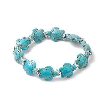 Dyed Synthetic Turquoise Tortoise Beaded Stretch Bracelet for Women, Turquoise, Inner Diameter: 2-1/8 inch(5.3cm)