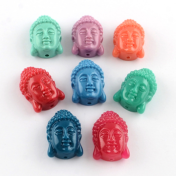 Dyed Buddha Head Synthetical Coral Beads, Mixed Color, 24~25x16x10.5mm, Hole: 2mm