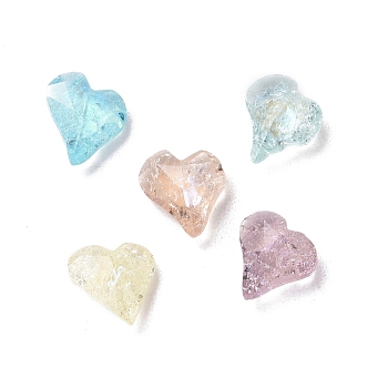 Crackle Moonlight Style Glass Rhinestone Cabochons, Pointed Back, Heart, Mixed Color, 9x8x3.5mm