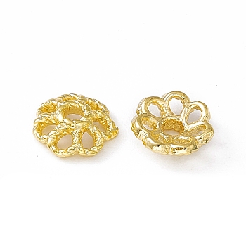 Brass Beads Caps, Multi-Petal, Cadmium Free & Lead Free, Flower, Real 24K Gold Plated, 7.5x2.5mm, Hole: 1.6mm