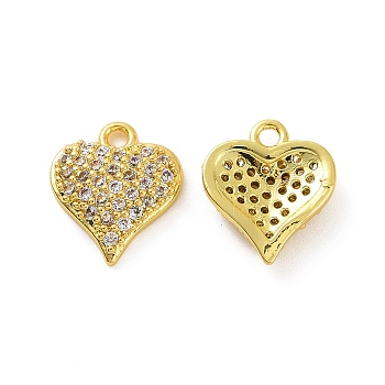 Brass Micro Pave Cubic Zirconia Charms, with Jump Rings, Heart Charm, Real 18K Gold Plated & Gunmetal, 10x9x2.5mm, Hole: 1.2mm