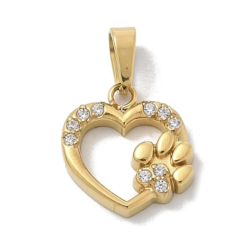 Ion Plating(IP) 304 Stainless Steel Micro Pave Cubic Zirconia Pendants, Heart Charms, Golden, 11.5x11x2.3mm, Hole: 4x2.5mm