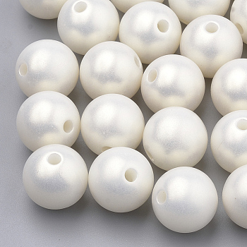 Spray Painted Style Acrylic Beads, Rubberized, Round, Creamy White, 8mm, Hole: 1mm