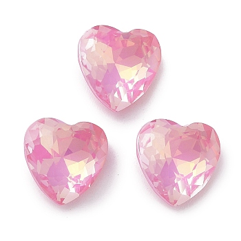 Glass Rhinestone Cabochons, Point Back & Back Plated, Faceted, Heart, Light Rose, 10x10x5mm