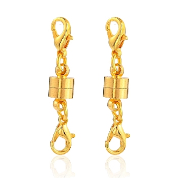 Brass Magnetic Clasps Converter, with Double Lobster Claw Clasps, Column, Golden, 33x6mm, Magnetic Clasps Converter: 12x6mm, Lobster Claw Clasps: 10x5.5x3.5mm