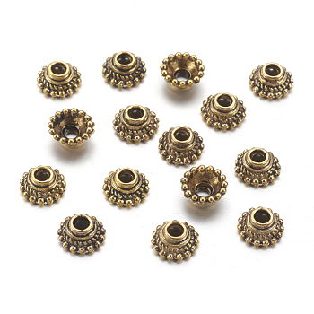 Apetalous Tibetan Style Alloy Flower Bead Caps, Cadmium Free & Lead Free, Antique Golden, 7x3mm, Hole: 2mm