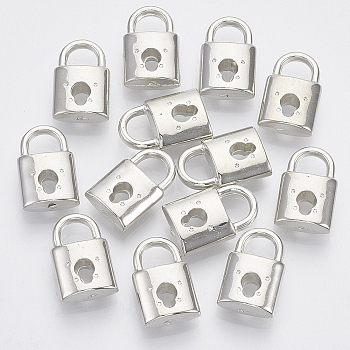 Plating ABS Plastic Pendants, Lock, Platinum, 16x10x5mm, Hole: 5x5mm