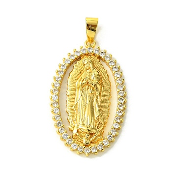 Brass Micro Pave Clear Cubic Zirconia Pendants, Real 18K Gold Plated, Oval, 41x25.5x4.5mm, Hole: 4x3mm