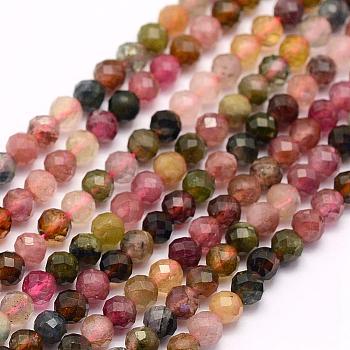 Natural Tourmaline Beads Strands, Faceted, Round, 3mm, Hole: 0.5mm, about 132pcs/strand, 15.5 inch(39.5cm)
