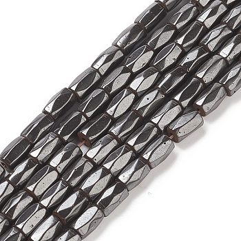 Magnetic Synthetic Hematite Beads Strands, Eighteen Facets, Tube, Black, about 5mm in diameter, 8mm long, about 50pcs/strand, hole: about 1mm, 16 inch