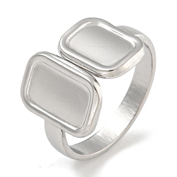 304 Stainless Steel Ring Components, Pad Ring Settings, Rectangle, Stainless Steel Color, Tray: 8x6mm and 9.5x6mm, US Size 6(16.5mm)