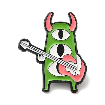 Little Monster Enamel Pins, Electrophoresis Black Alloy Brooches, Lime Green, 28x22x1.5mm