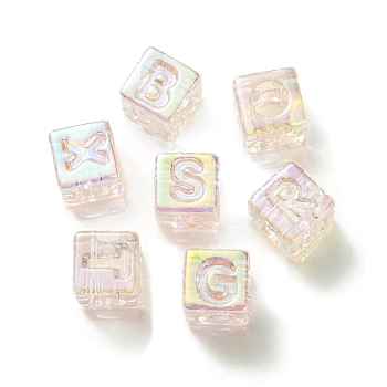 UV Plating Rainbow Iridescent Acrylic Beads, Square, Lavender Blush, 12x12x12mm, Hole: 7mm