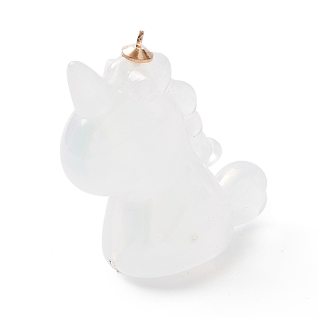 Acrylic Pendants, with Alloy Findings, Pearlized, Unicorn, White, 46.5x40x20mm, Hole: 2mm