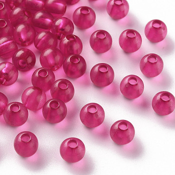 Transparent Acrylic Beads, Round, Fuchsia, 6x5mm, Hole: 1.8mm, about 4400pcs/500g