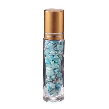 Glass Roller Ball Bottles, Essential Oil Refillable Bottle, with Amazonite Chip Beads, for Personal Care, 85x20mm, Beads: 3x11~3x7mm, Capacity: 10ml