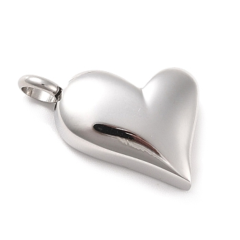304 Stainless Steel Urn/Perfume Pendants, Heart, Stainless Steel Color, 26.5x16x7mm, Hole: 5mm