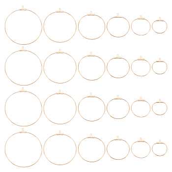 24Pcs 6 Style 304 Stainless Steel Pendants, Hoop Earring Findings, Rose Gold, 24~53x22~49x1.5mm, Hole: 1mm, Pin: 0.8mm, 4pcs/style