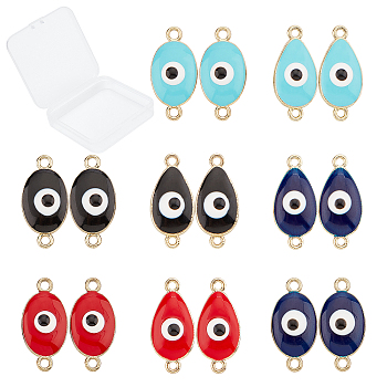 Alloy Enamel Links Connectors, Mixed Shape with Evil Eye, Light Gold, Mixed Color, Oval with Evil Eye: 22.5x11x6~7mm, Hole: 1.6mm, 4colors, 2pcs/color 8pcs,
