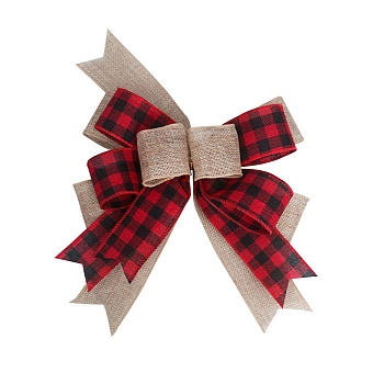 Christmas Linen Big Bowknot Decorations, with Twist Tie, for Christmas Party Decorations, FireBrick, 215x250x31mm