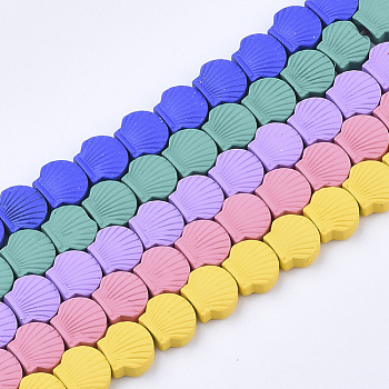 Spray Painted Non-magnetic Synthetic Hematite Beads Strands, Scallop, Mixed Color, 8x9x4mm, Hole: 0.8mm, about 49pcs/strand, 15.94 inch(40.5cm)