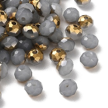 Electroplate Glass Beads, Half Golden Plated, Faceted, Rondelle, Dark Gray, 4.3x3.7mm, Hole: 1mm, 500pcs/bag