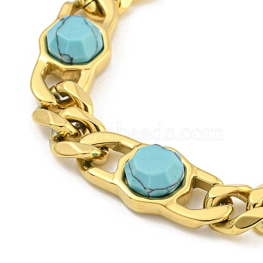 304 Stainless Steel & Synthetic Turquoise Polygon Link Bracelets for Women(BJEW-G717-16G-03)-2