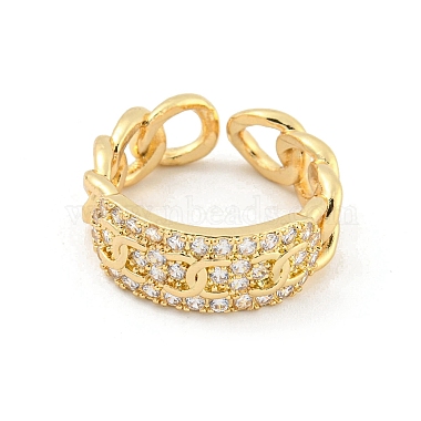 Chain Brass Micro Pave Clear Cubic Zirconia Open Cuff Rings(RJEW-G309-36G)-2