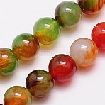 Natural Peacock Agate Beads Strands, Dyed, Round, Mixed Color, 10mm, Hole: 1mm, about 38pcs/strand, 14.5~14.7 inch(G-G444-10mm-02)