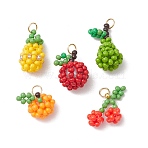 5Pcs Glass Seed Beaded Pendants, with 304 Stainless Steel Jump Rings, Mixed Shapes, 13~20x9.5~10x7~10mm, Hole: 2.8mm(PALLOY-MZ00478)