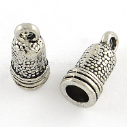 Tibetan Style Clock Alloy Cord Ends, End Caps, Cadmium Free & Lead Free, Antique Silver, 13x6x6mm, Hole: 1.5mm, about 1298pcs/1000g, Inner Diameter: 4mm(TIBEP-Q054-41AS-RS)