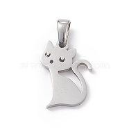 304 Stainless Steel Pendants, Laser Cut, Cat Charms, Stainless Steel Color, 16.5x12x1mm, Hole: 2.5x4.5mm(STAS-G284-20P)