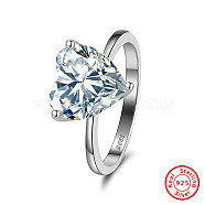 Rhodium Plated 925 Sterling Silver Cubic Zirconia Heart Finger Ring for Women, Real Platinum Plated, US Size 7 1/4(17.5mm)(RJEW-L124-004P)