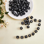 20Pcs Black Cube Letter Silicone Beads 12x12x12mm Square Dice Alphabet Beads with 2mm Hole Spacer Loose Letter Beads for Bracelet Necklace Jewelry Making, Letter.X, 12mm, Hole: 2mm(JX433X)