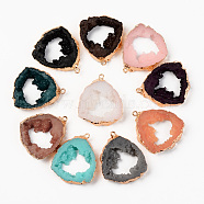 Druzy Resin Pendants, Imitation Geode Druzy Agate Slices, with Edge Light Gold Plated Iron Loops, Nuggets, Mixed Color, 38~39x32.5~33.5x7~8mm, Hole: 1.6mm(RESI-R428-024)